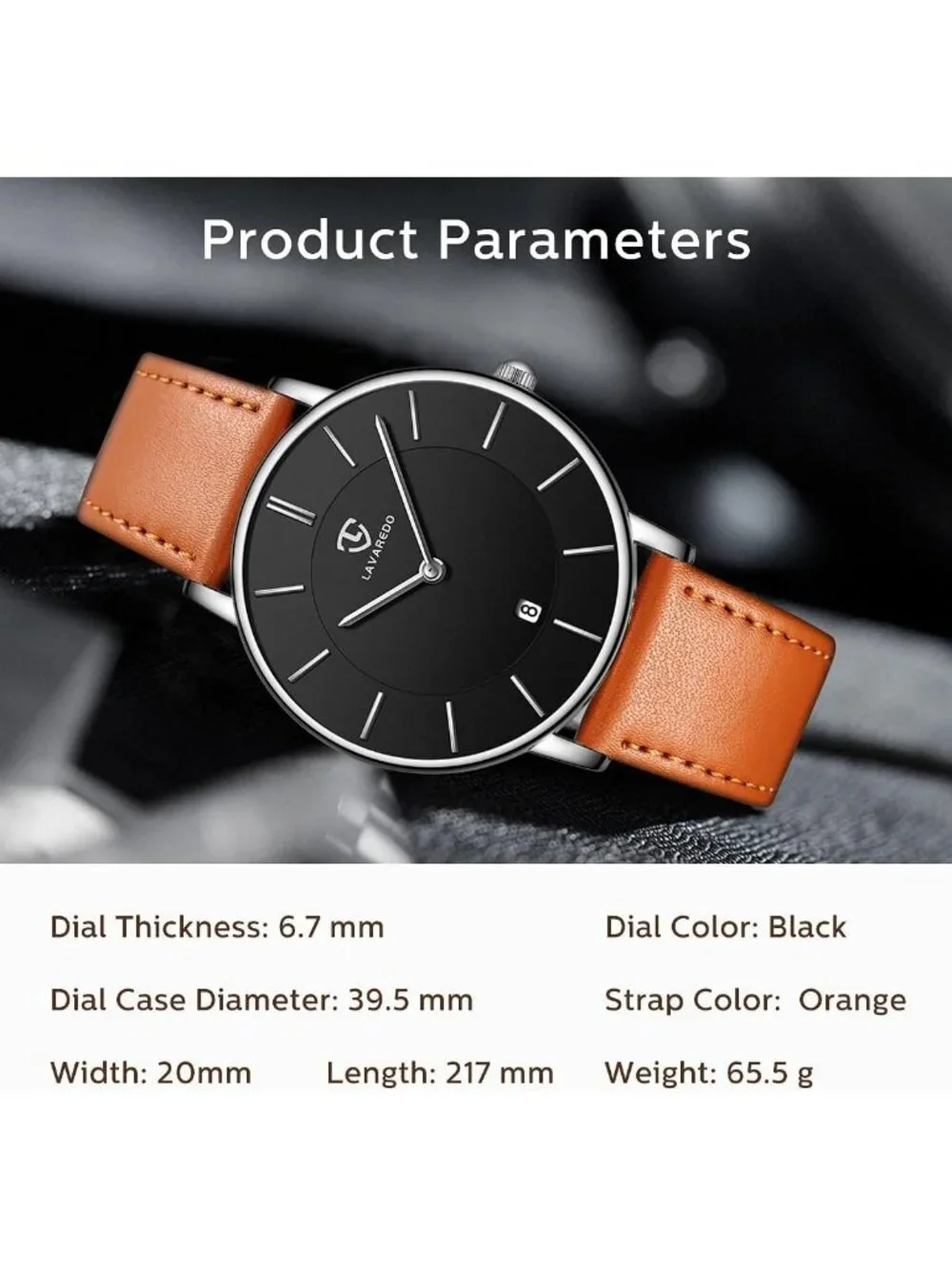 Men's Black Orange Leather Strap Analog Minimalist Fashion Simple Wrist Watch